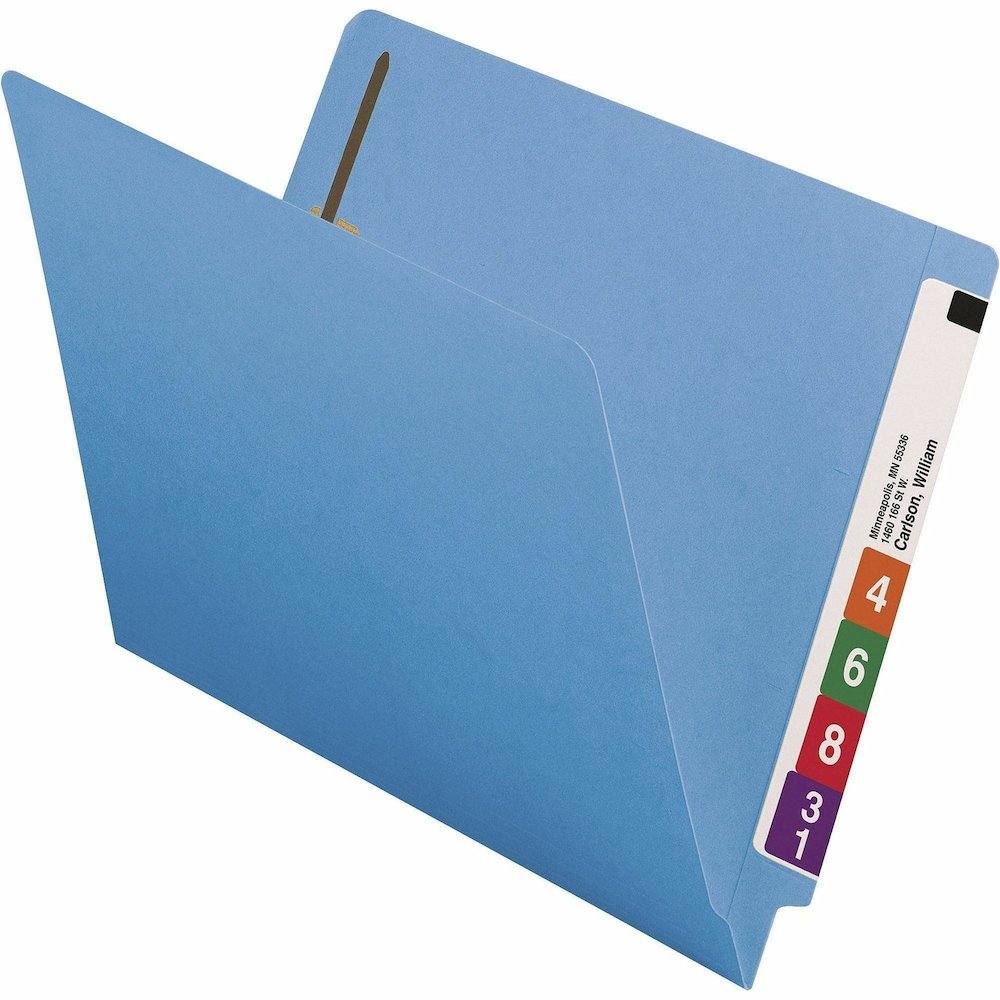 Smead Shelf-Master Straight Tab Cut Letter Recycled Fastener Folder - 8 1/2" x 11" - 3/4" Expansion - 2 x 2B Fastener - 2" for Folder - End Tab Location - 11 pt. - 2 Plys - Blue - 10% Recycled - 50 / . Picture 16