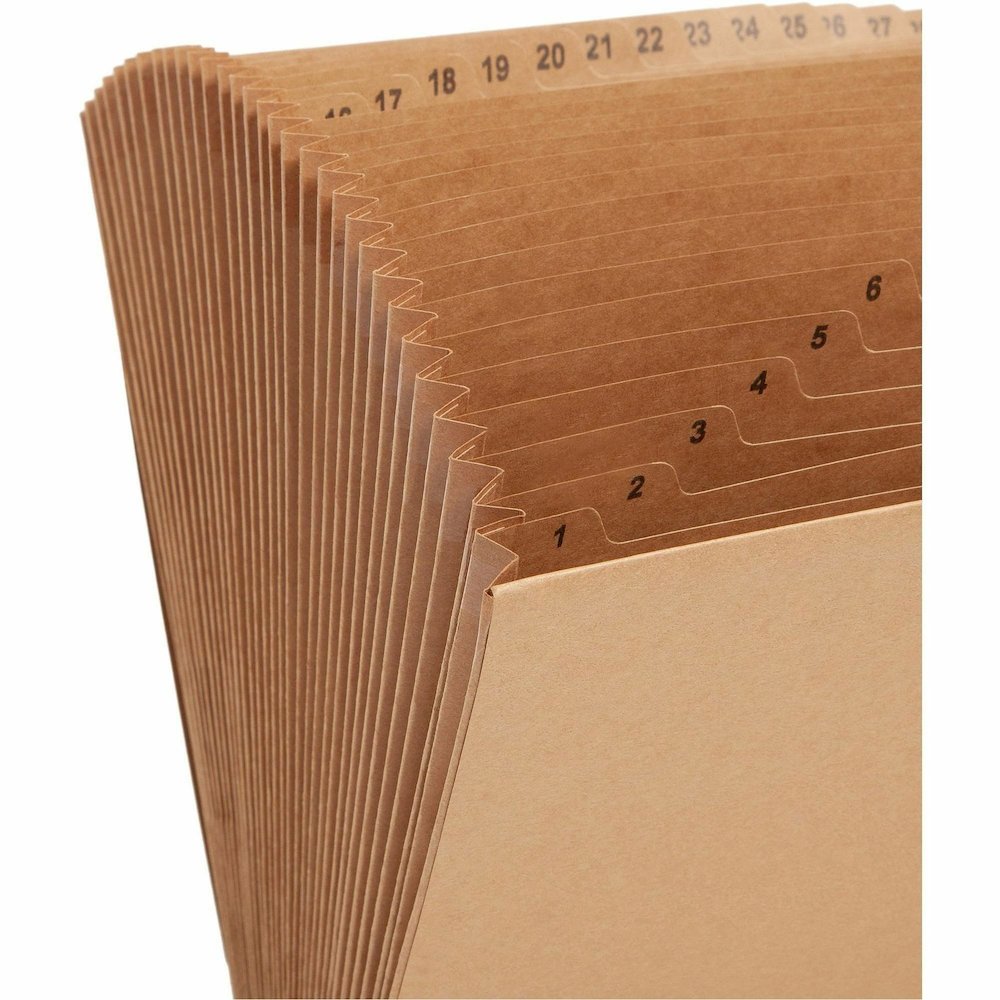 Smead Letter Recycled Expanding File - 8 1/2" x 11" - 7/8" Expansion - 31 Pocket - Kraft - Elastic Closure, Reinforced Gusset, Flap, Heavy Duty - 10% Recycled - 1 Each. Picture 13
