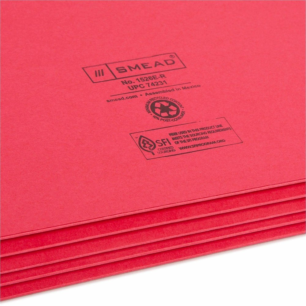 Smead Straight Tab Cut Legal Recycled File Pocket - 8 1/2" x 14" - 3 1/2" Expansion - Top Tab Location - Red - Tear Resistant - 10% Recycled - 1 Each. Picture 9