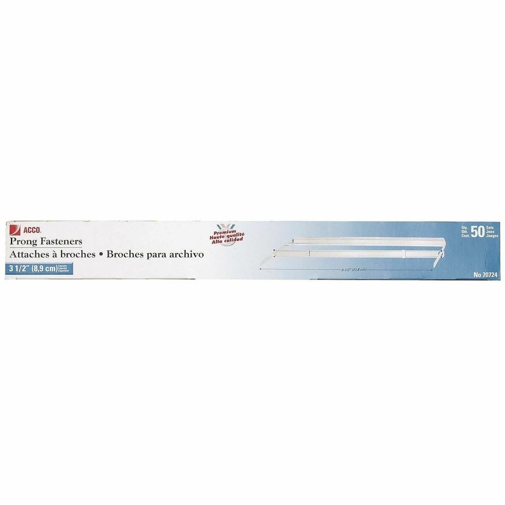 ACCO Premium Prong Fasteners Specialty Set - 3.50" Size Capacity - Self-locking, Sturdy, Coined Edge - Silver - Metal - 50 / Box. Picture 10