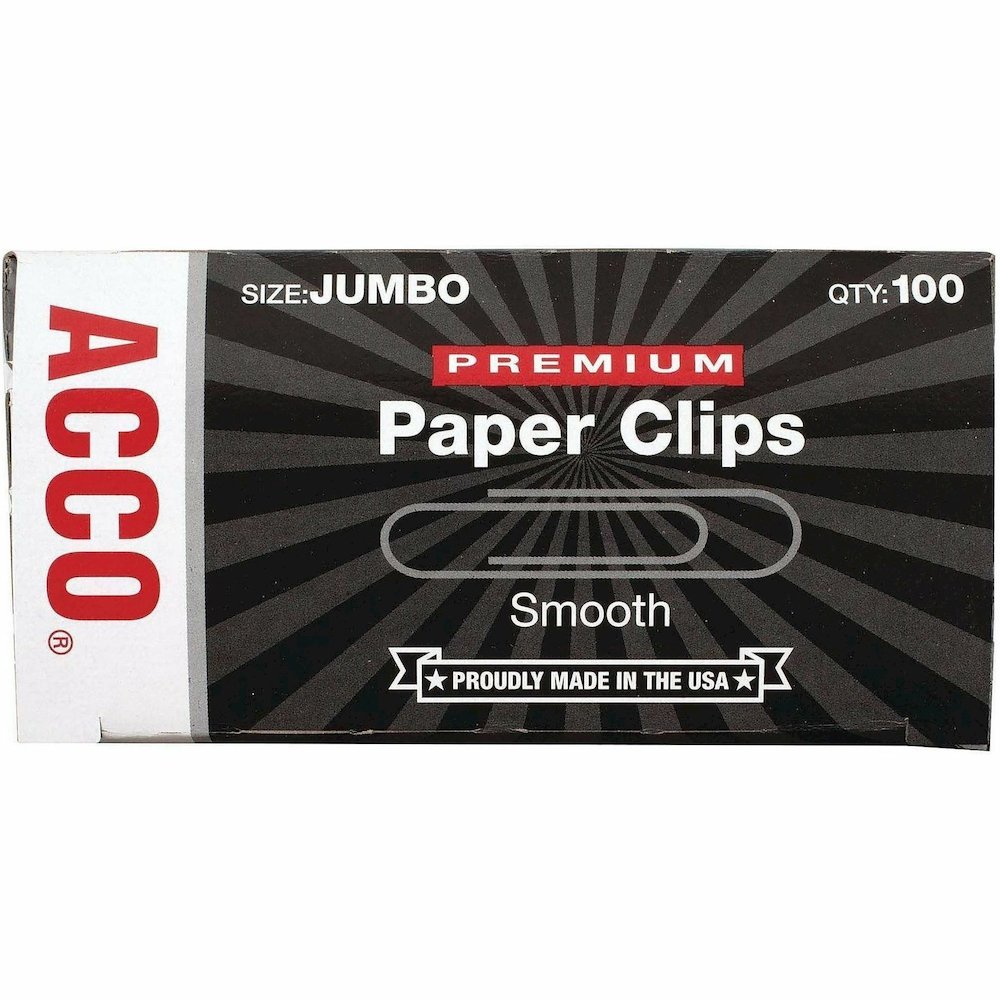 ACCO Premium Jumbo Smooth Paper Clips - Jumbo - 2.3" Width - 1.88" Size Capacity - 20 Sheet Capacity - Corrosion Resistant, Galvanized, Long Lasting - Silver - Metal - 100/Box - 10 / Pack. Picture 9