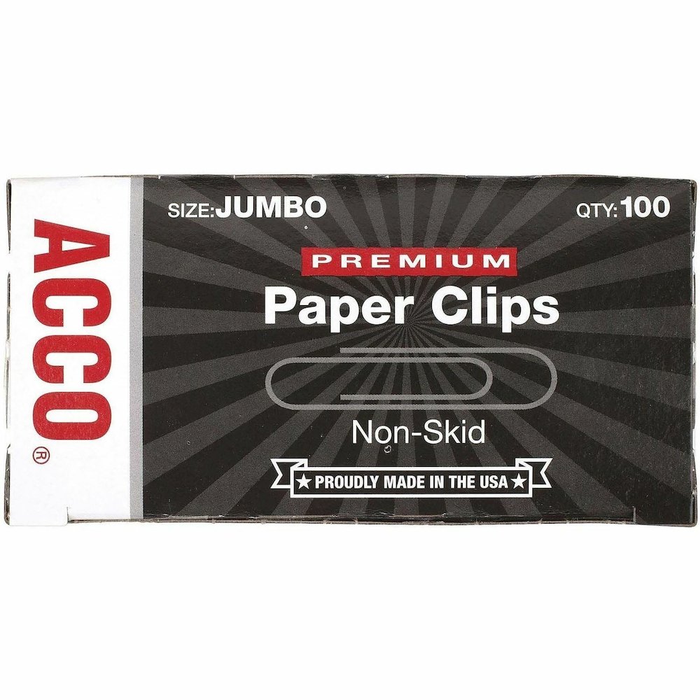 ACCO Premium Jumbo Non-Skid Paper Clips - Jumbo - 20 Sheet Capacity - Non-skid, Galvanized, Corrosion Resistant, Long Lasting - Silver - Metal, Zinc Plated - 100/Box - 10 / Pack. Picture 10