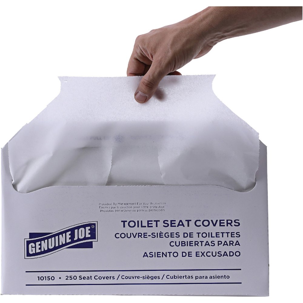 Genuine Joe Half-fold Toilet Seat Covers - Half-fold - For Public Toilet - White - 250/Pack - 10 / Carton. Picture 12