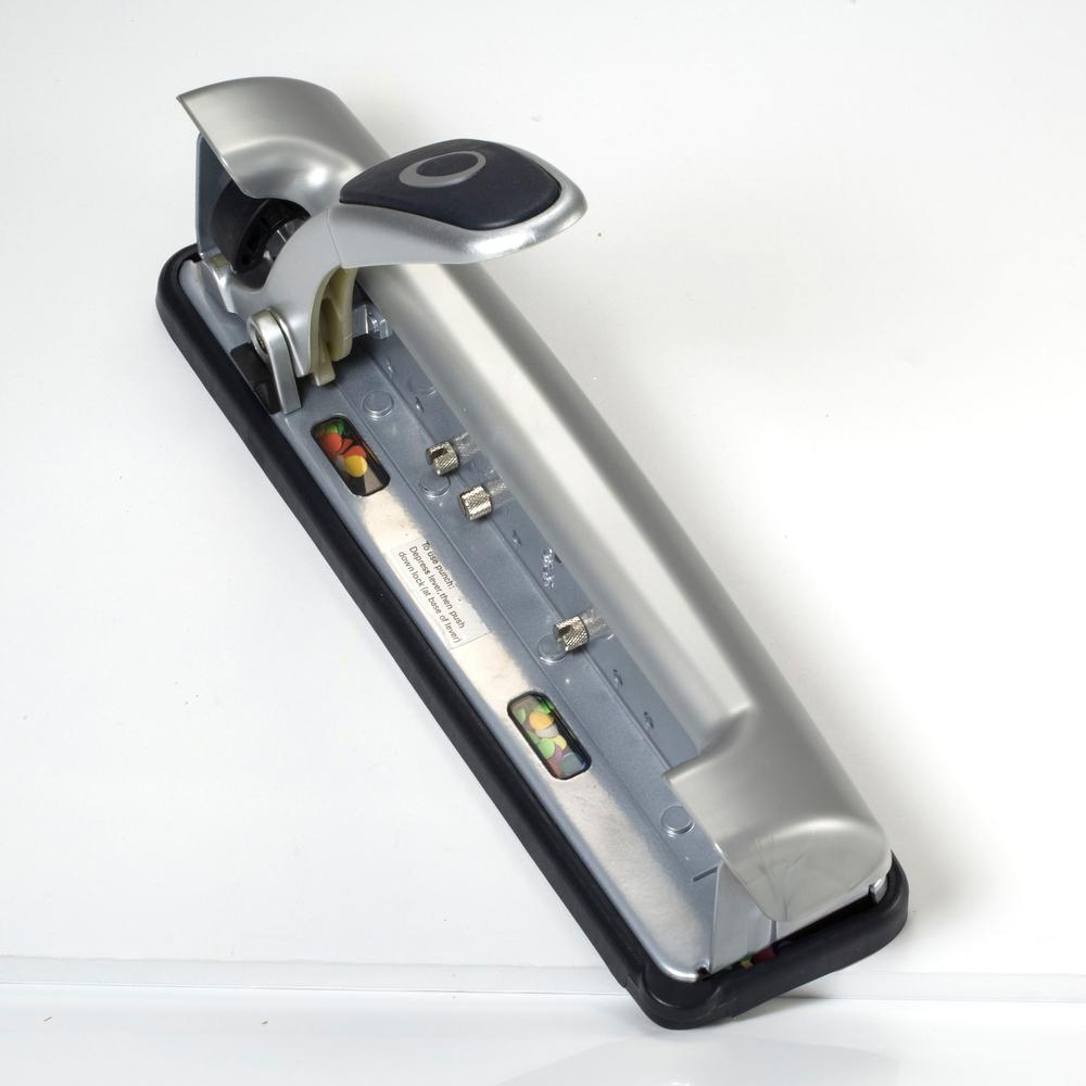 Officemate EZ Lever Adjustable 2-3 Hole Punch - 3 Punch Head(s) - 15 Sheet of 20lb Paper - 9/32" Punch Size - Silver. Picture 3