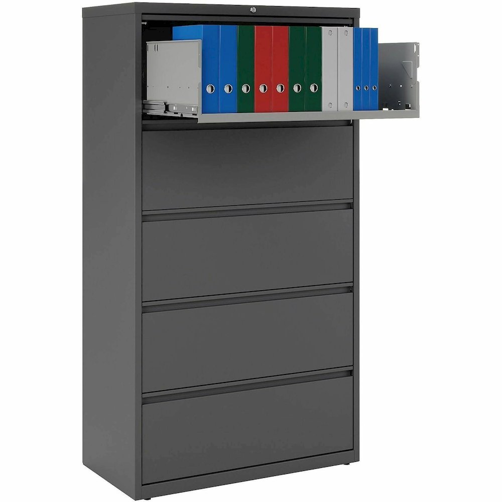 Lorell Fortress Series Lateral File - 36" Width x 18.6" Depth x 67.7" Height - 5 x Drawer(s) - Legal, Letter, A4 - Lateral - Rust Proof, Leveling Glide, Interlocking - Charcoal - Baked Enamel - Steel . Picture 15
