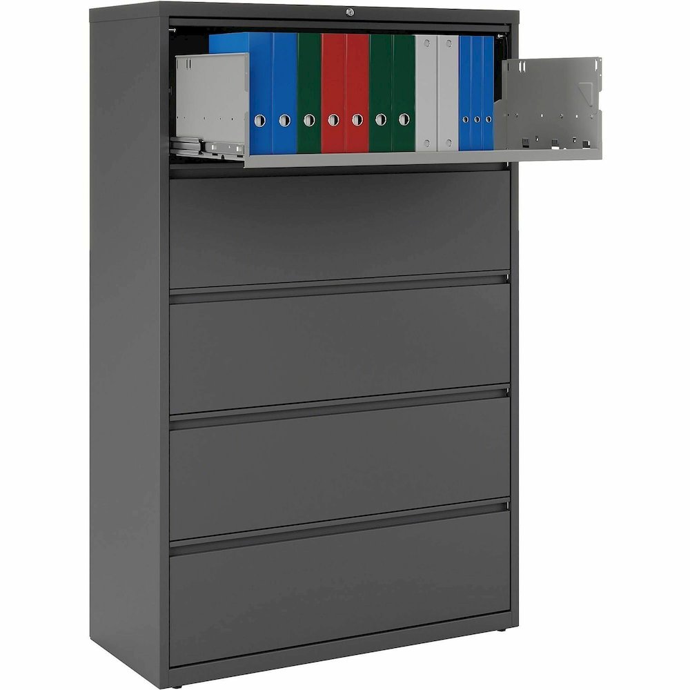 Lorell Fortress Series Lateral File - 42" Width x 18.6" Depth x 67.7" Height - 5 x Drawer(s) - Legal, Letter, A4 - Lateral - Rust Proof, Leveling Glide, Interlocking - Charcoal - Steel - Recycled. Picture 15