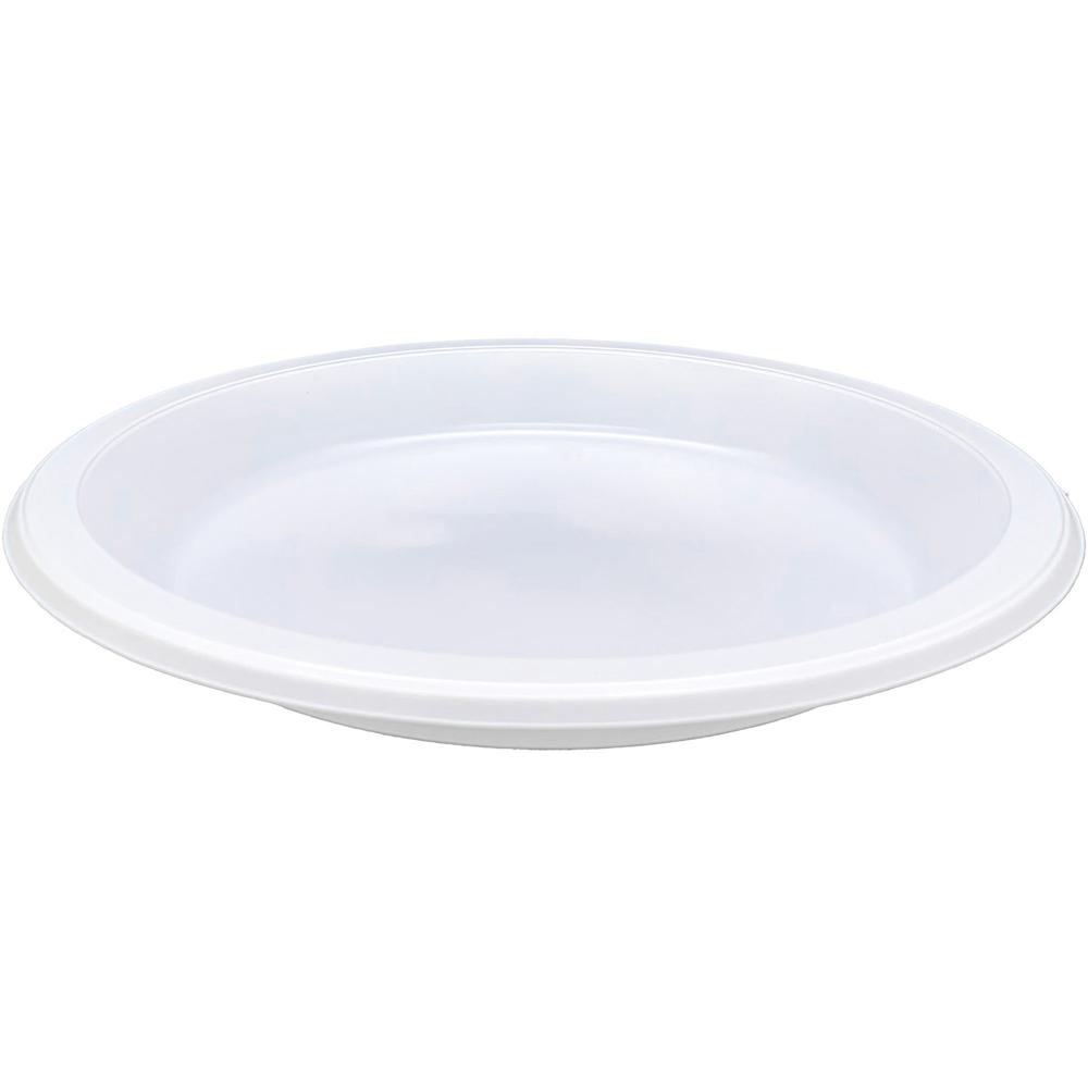 Genuine Joe 10-1/4" Large Plastic Plates - Disposable - 10.3" Diameter - Warm White - Plastic Body - 125 / Pack. Picture 2