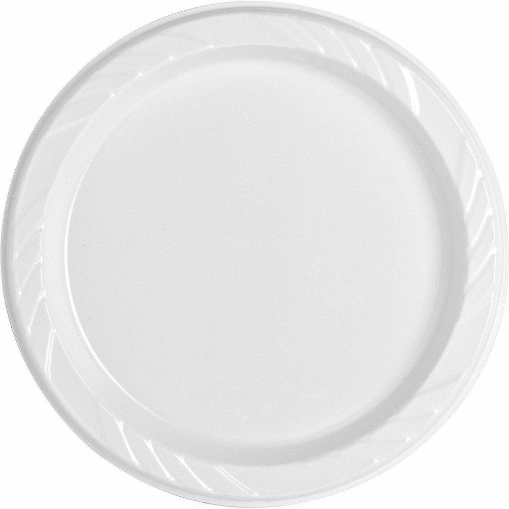 Genuine Joe 9" Reusable Plastic Plates - Serving - Disposable - 9" Diameter - White - Plastic Body - 125 / Pack. Picture 5