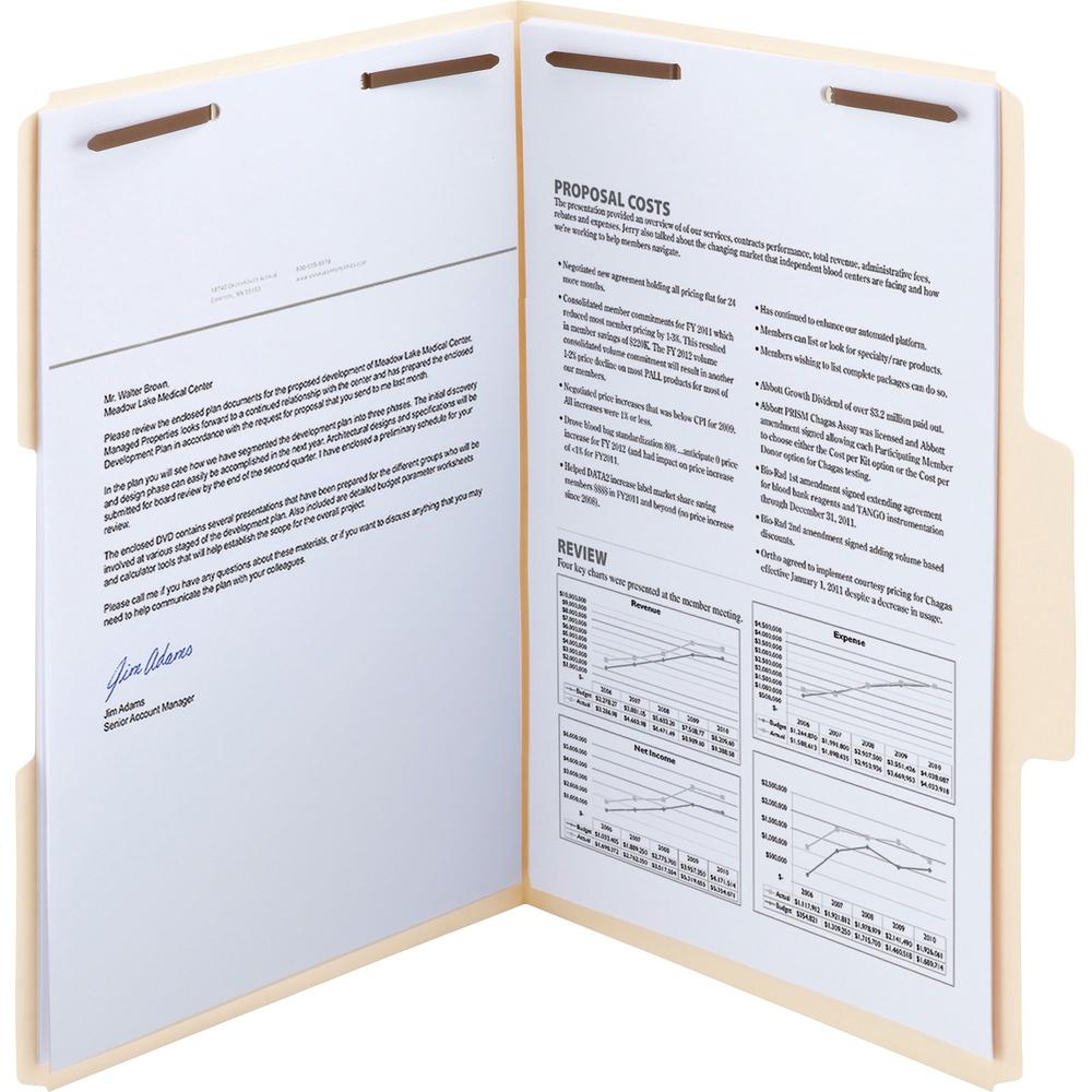 Smead SuperTab 1/3 Tab Cut Legal Recycled Fastener Folder - 8 1/2" x 14" - 3/4" Expansion - 2 x 2K Fastener(s) - Top Tab Location - Right of Center Tab Position - Manila - 10% Recycled - 50 / Box. Picture 9