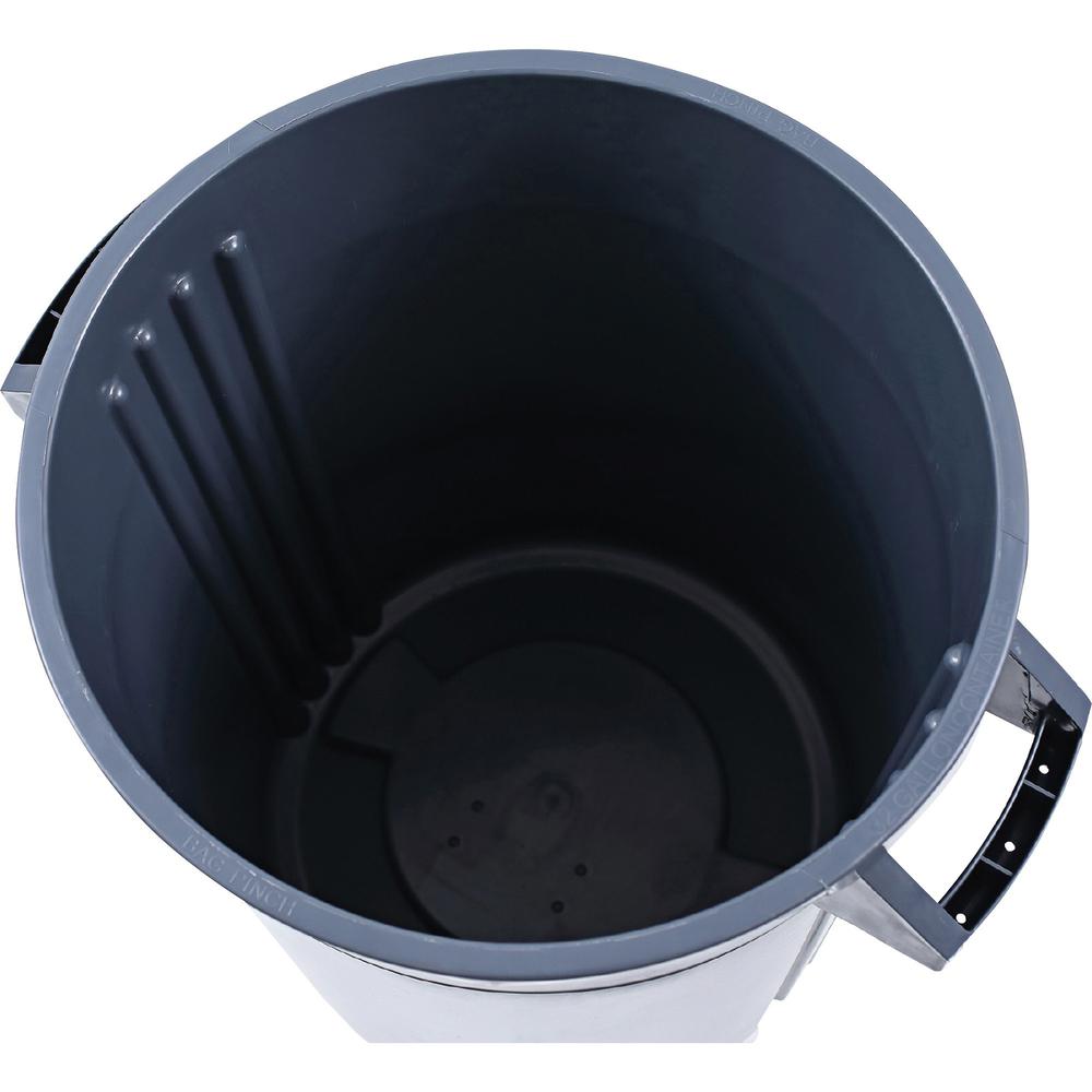 Genuine Joe Heavy-Duty Trash Container - 32 gal Capacity - Side Handle, Venting Channel - Plastic - Gray - 1 Each. Picture 9