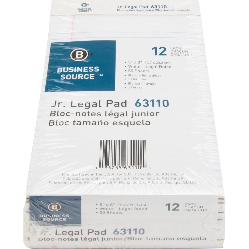 Business Source Writing Pads - 50 Sheets - 0.28" Ruled - 16 lb Basis Weight - Jr.Legal - 8" x 5" Sheet Size - White Paper - Micro Perforated, Easy Tear, Sturdy Back - 1 Dozen. Picture 11