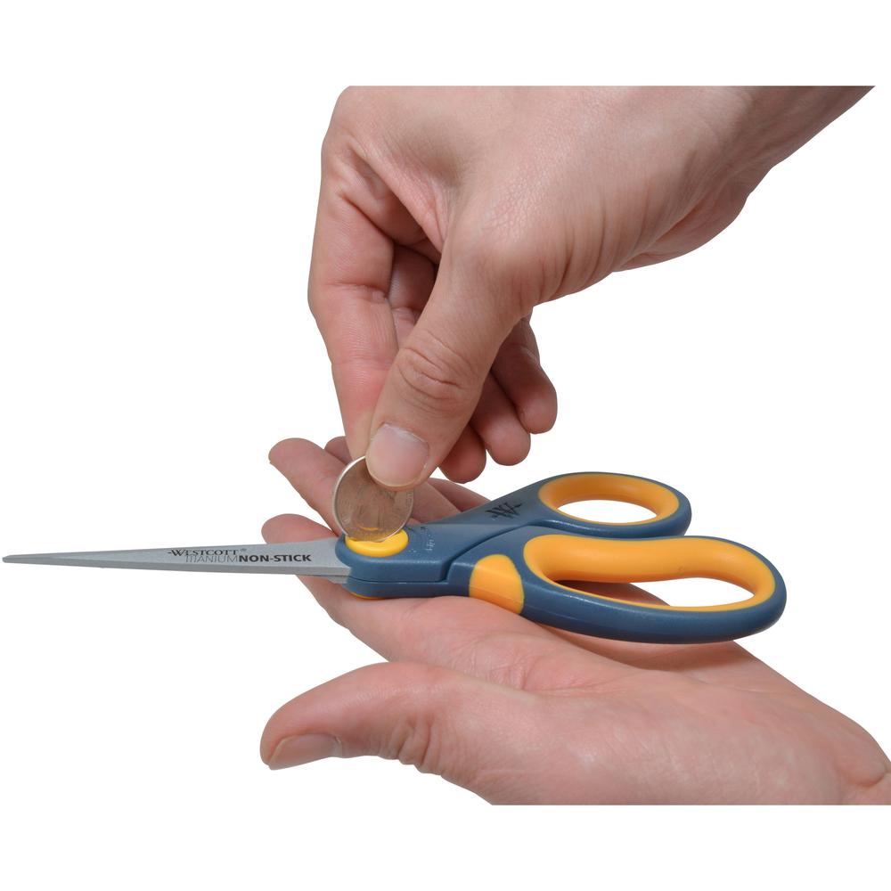 Westcott 8" Non-Stick Straight Scissors - 8" Overall Length - Straight-left/right - Titanium - Pointed Tip - Yellow - 1 Each. Picture 3