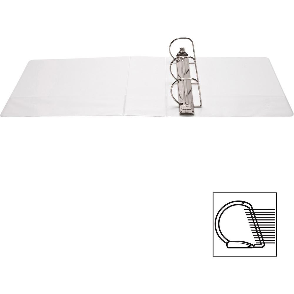 Business Source Basic D-Ring White View Binders - 4" Binder Capacity - Letter - 8 1/2" x 11" Sheet Size - Fastener: D-Ring - Polypropylene - White - 1.75 lb - No - Clear Overlay - 1 Each. Picture 4