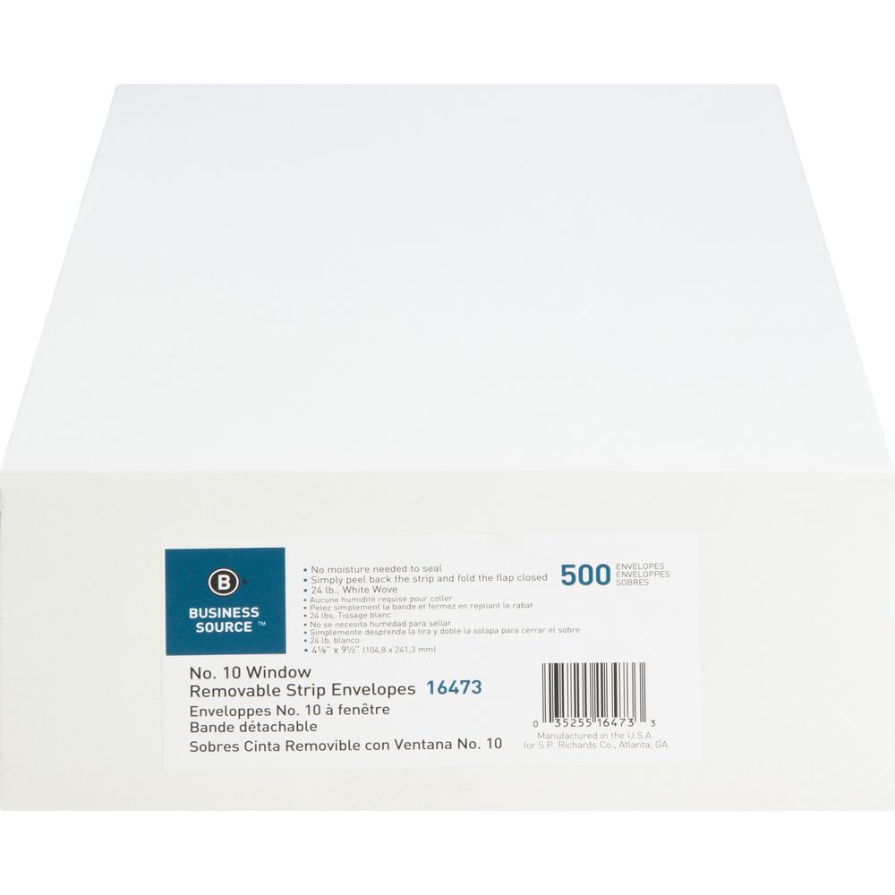 Business Source Security Tint Window Envelopes - Business - #10 - 9 1/2" Width x 4 1/8" Length - Peel & Seal - White - Wove - 500 / Box. Picture 7