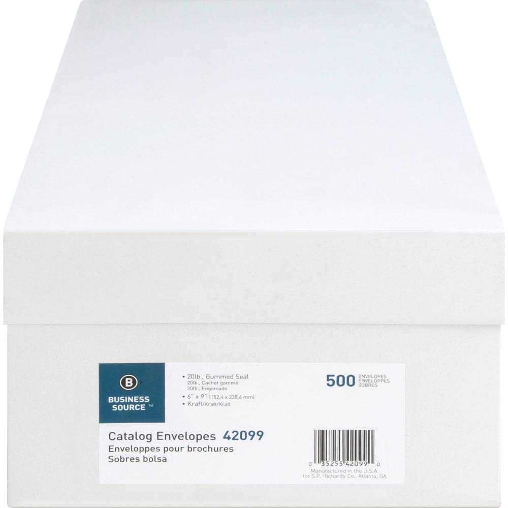 Business Source Durable Kraft Catalog Envelopes - Catalog - 6" Width x 9" Length - 24 lb - Gummed - Kraft - Kraft - 500 / Box. Picture 4