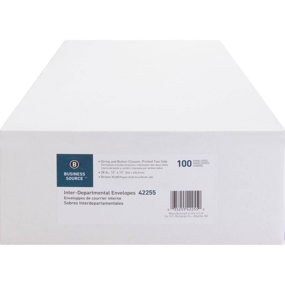 Business Source 2-sided Inter-Department Envelopes - Inter-department - 10" Width x 13" Length - 28 lb - String/Button - Kraft - Kraft - 100 / Box. Picture 12