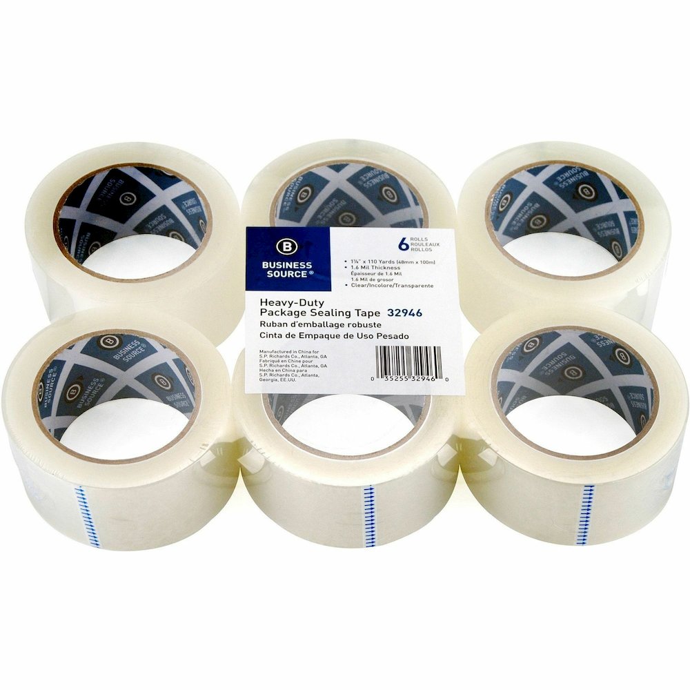 Business Source Heavy-duty Packaging/Sealing Tape - 110 yd Length x 1.88" Width - 3" Core - Clear - 1.60 mil - Breakage Resistance - For Bonding, Packing - 6 / Pack. Picture 10
