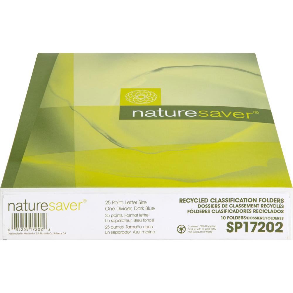 Nature Saver Letter Recycled Classification Folder - 8 1/2" x 11" - 2" for Folder - Top Tab Location - 1 Divider - 25 pt. - Blue - 100% Recycled - 10 / Box. Picture 5