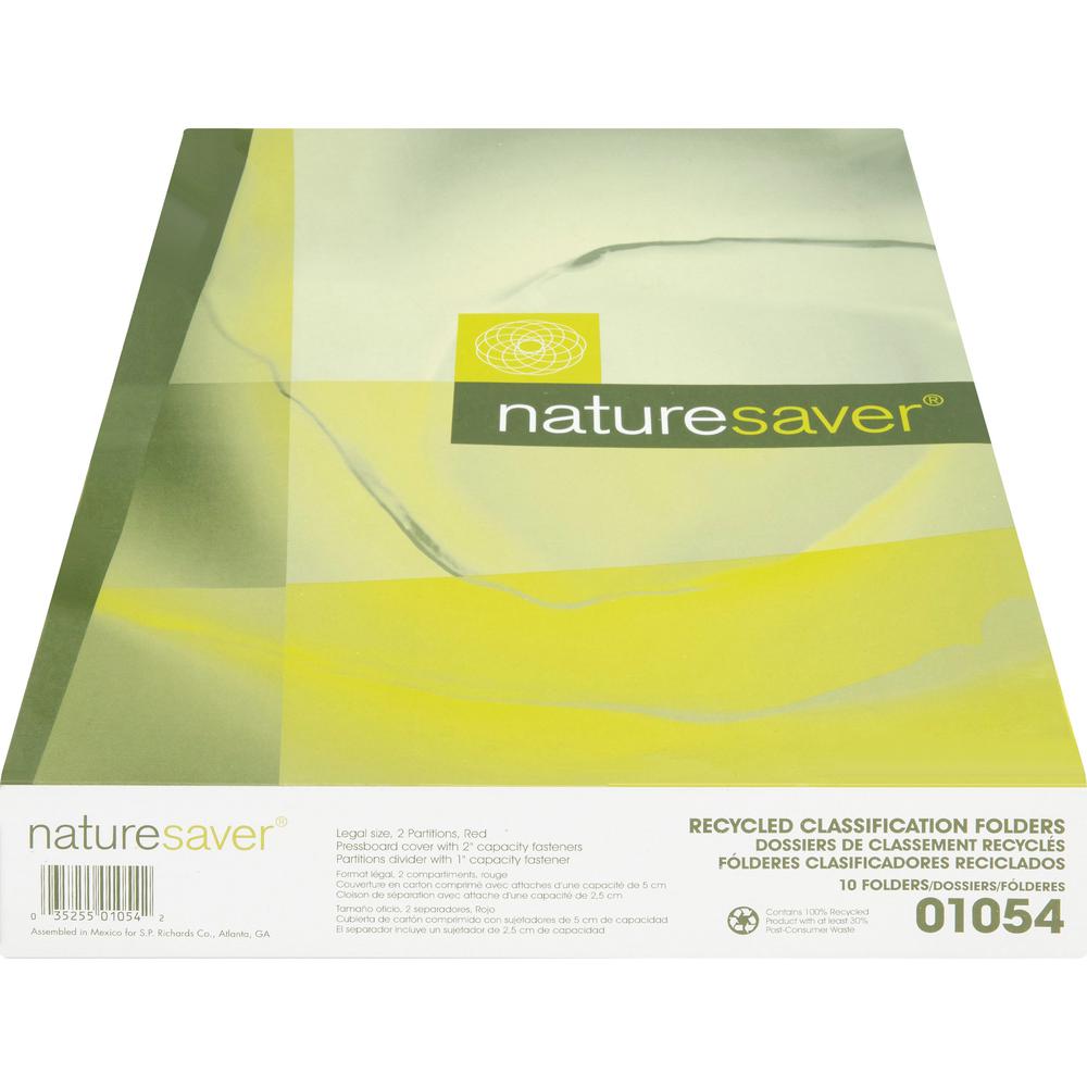 Nature Saver 2/5 Tab Cut Legal Yes Classification Folder - 8 1/2" x 14" - 6 Fastener - 2" for Folder, 1" for Divider - 2 Divider - 25 pt. - Pressboard - Red - Tyvek Gusset - 100% Recycled - 10 / Box. Picture 7