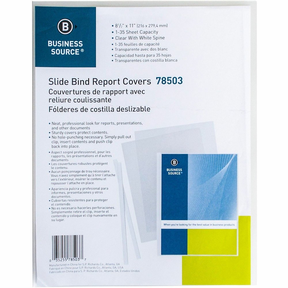 Business Source Report Cover - 1/8" Folder Capacity - 8 1/8" x 11" - Polypropylene - White - 50 / Box. Picture 8