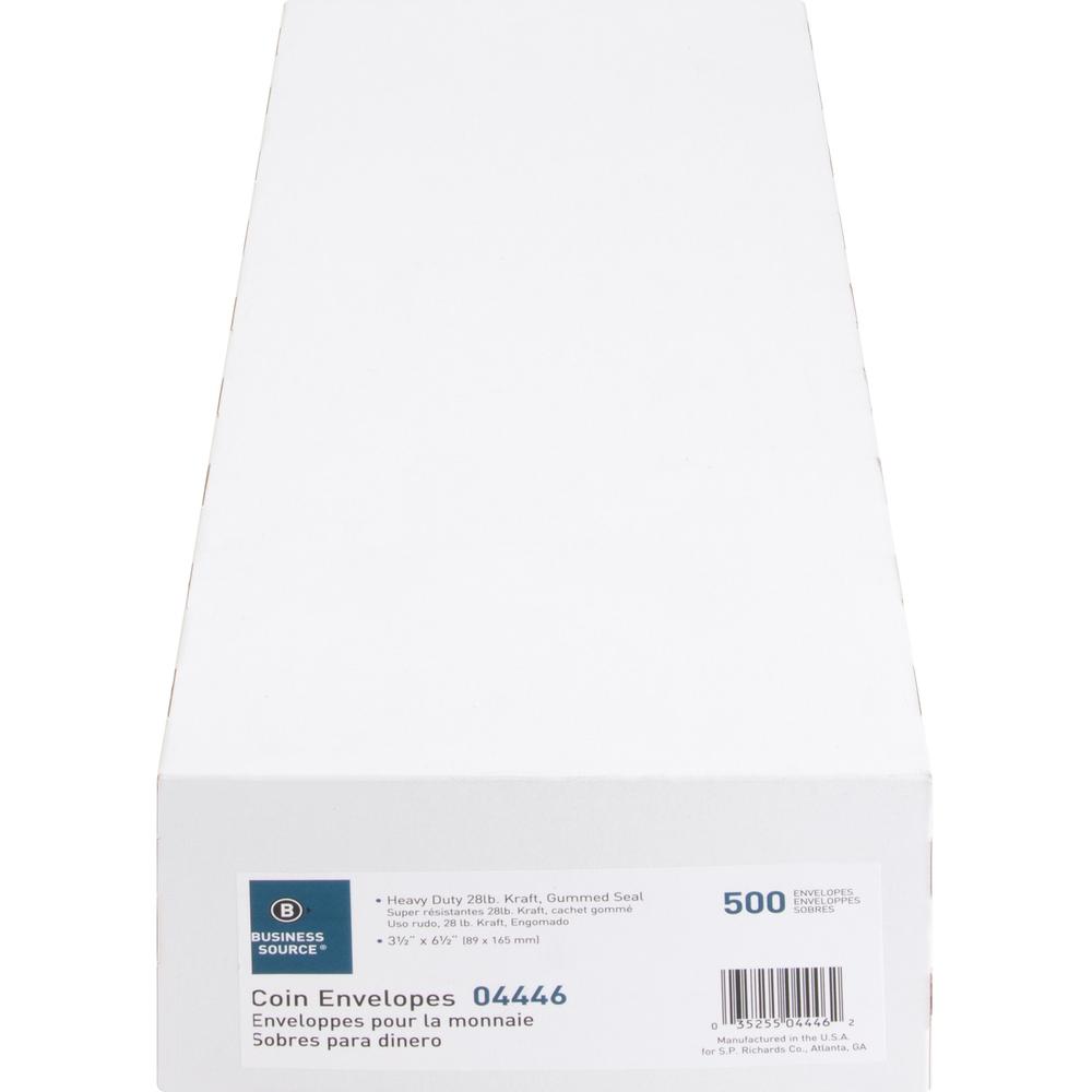 Business Source Little Coin No. 7 Kraft Envelopes - Coin - #7 - 3 1/2" Width x 6 1/2" Length - 28 lb - Gummed - Brown Kraft - Kraft - 500 / Box. Picture 10