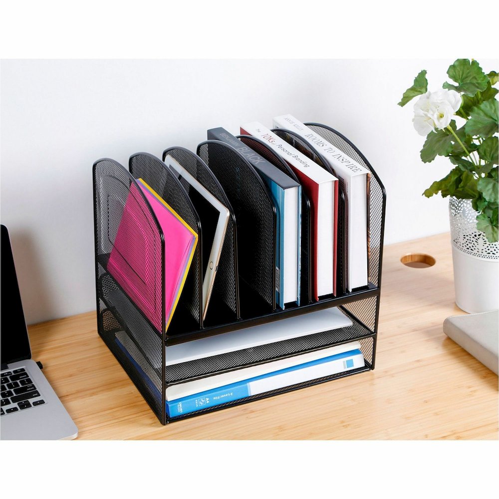Lorell Mesh Desk Organizer - 8 Compartment(s) - Sturdy - Powder Coated - Black - Steel - 1 Each. Picture 11