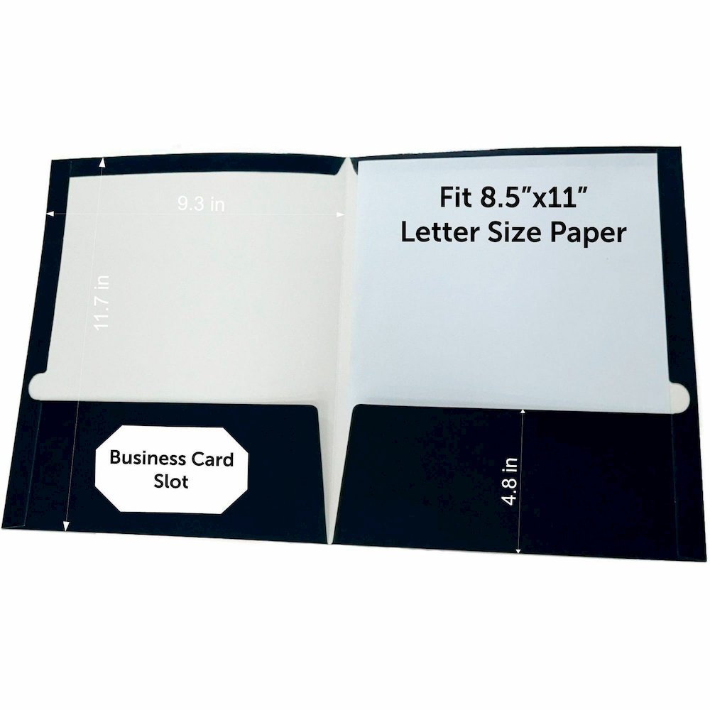 Business Source Letter Pocket Folder - 8 1/2" x 11" - 100 Sheets Capacity - 2 Internal Pocket - Card Paper - Navy - Durable, Laminated, Die-cut - 1 Box. Picture 8