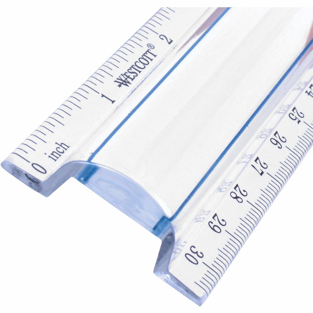 Westcott 12" Clear Magnifying Data Processing Ruler - 12" Length - 1/16 Graduations - Imperial, Metric Measuring System - Glass - 1 Each - Clear. Picture 3
