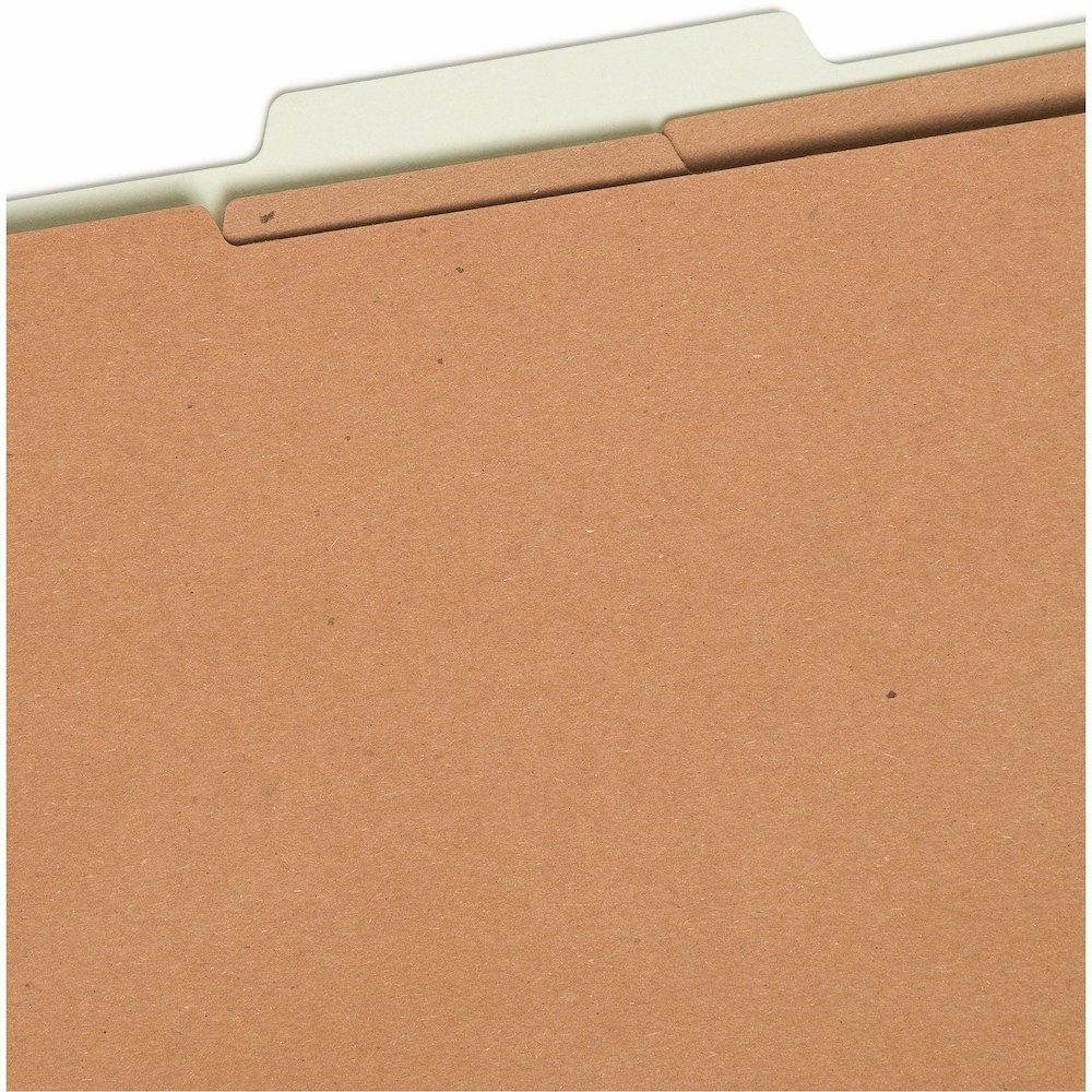 Smead 2/5 Tab Cut Legal Recycled Classification Folder - 8 1/2" x 14" - 3" Expansion - 2 x 2K Fastener - Top Tab Location - Right of Center Tab Position - 3 Divider - 25 pt. - Pressboard - Gray, Green. Picture 8