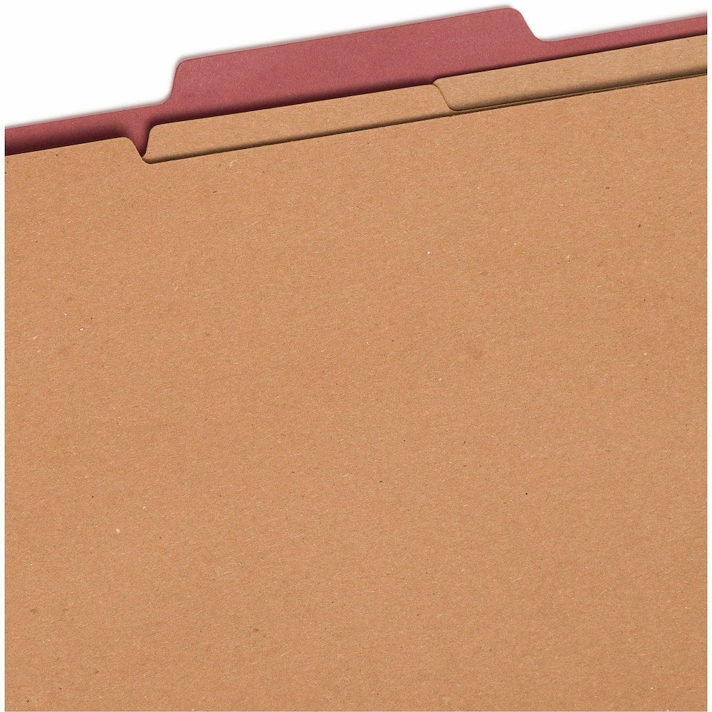 Smead 2/5 Tab Cut Legal Recycled Classification Folder - 8 1/2" x 14" - 3" Expansion - 2 x 2K Fastener - Top Tab Location - Right of Center Tab Position - 3 Divider - 25 pt. - Pressboard - Red - Eco-f. Picture 7