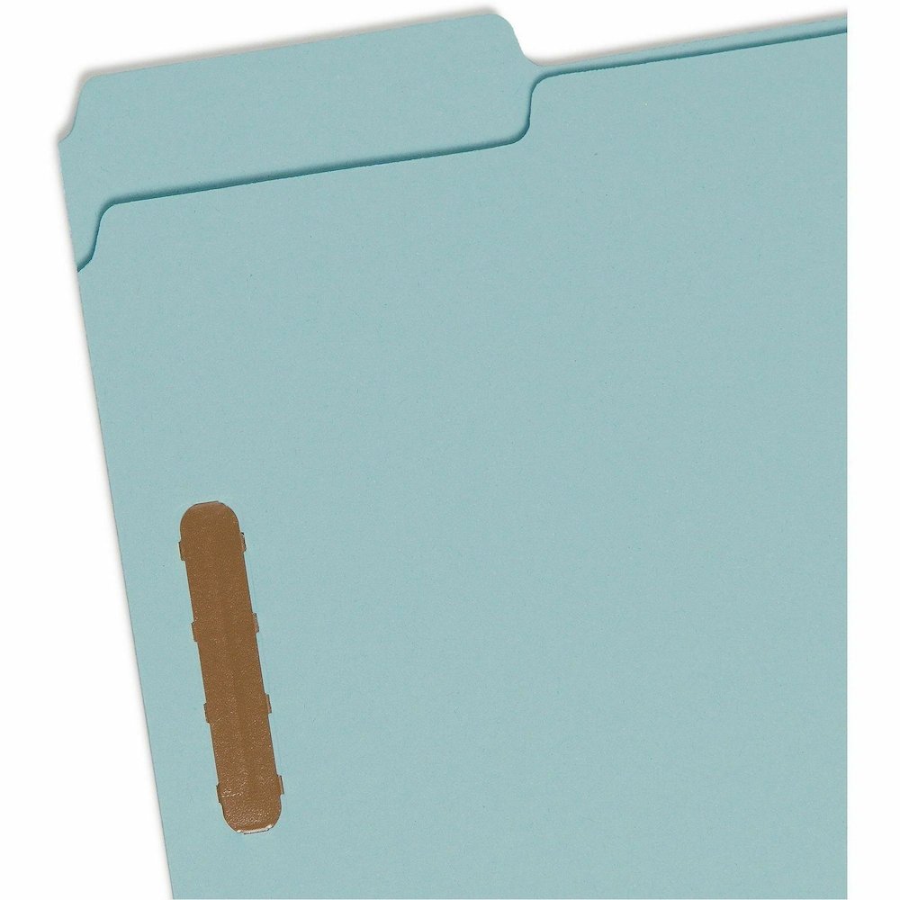 Smead 1/3 Tab Cut Letter Recycled Fastener Folder - 8 1/2" x 11" - 2" Expansion - 2 x 2K Fastener - Assorted Tab Position - 1 Plys - Pressboard - Blue - Eco-friendly, Heavy Duty, Dye-free - 100% Recyc. Picture 8