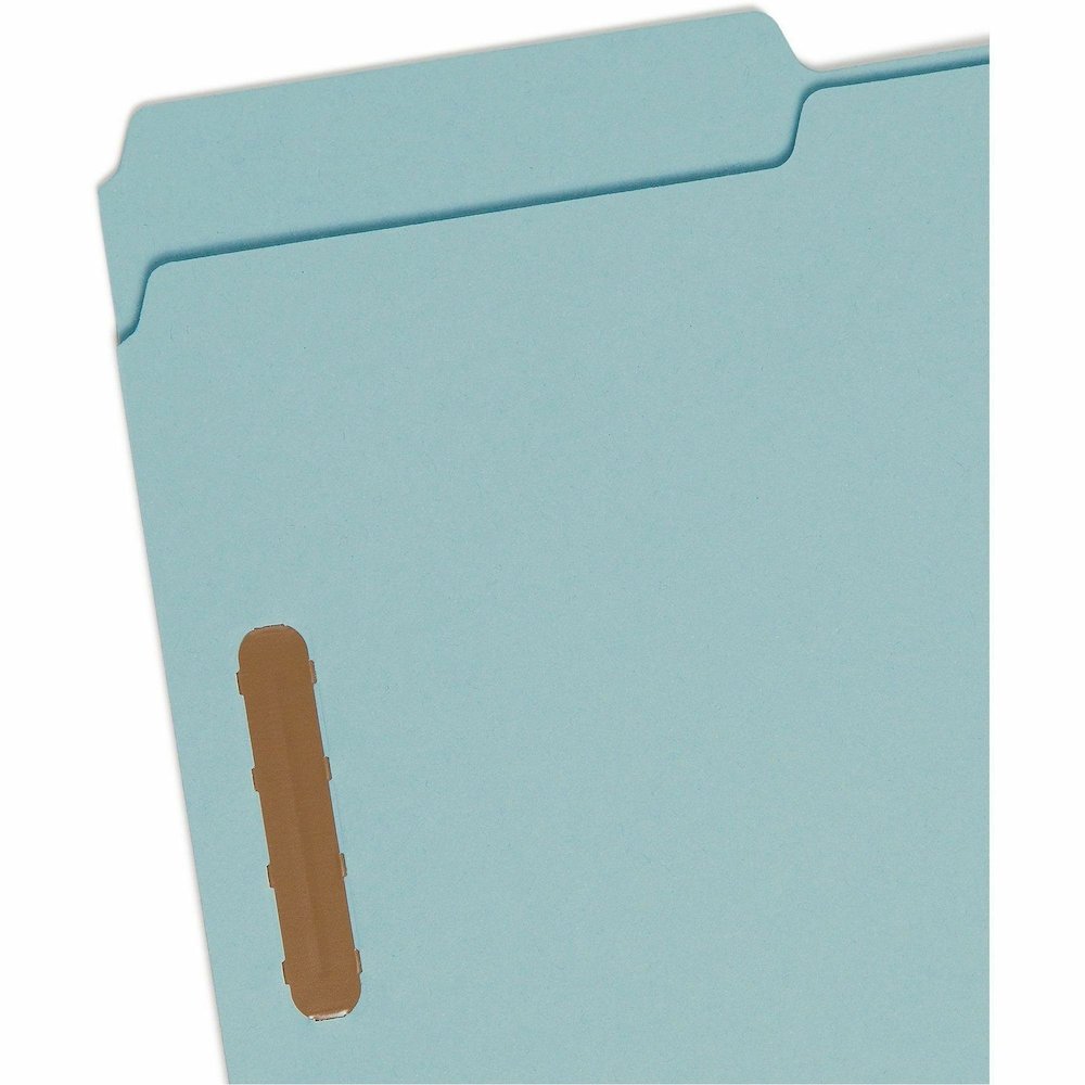 Smead 1/3 Tab Cut Legal Recycled Fastener Folder - 9 1/2" x 14 5/8" - 2" Expansion - 2 x 2K Fastener - Folder - Assorted Tab Position - 1 Plys - Pressboard - Blue - Eco-friendly, Heavy Duty, Dye-free . Picture 7