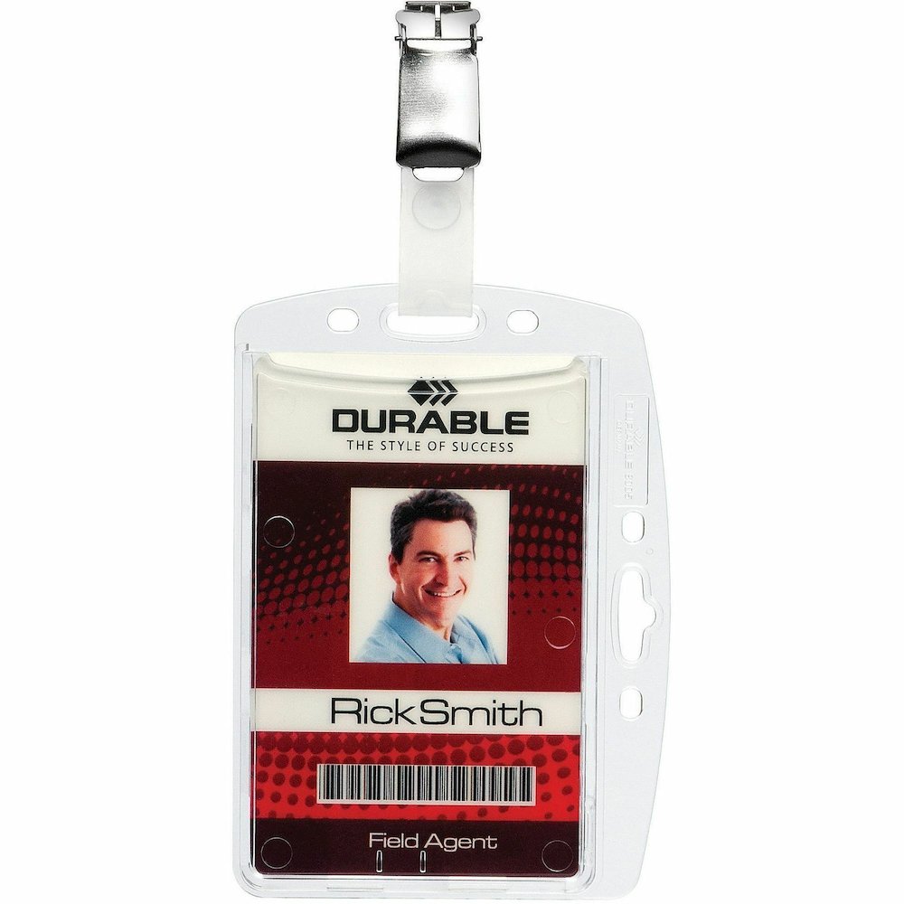 DURABLE Rotating Strap Clip ID Card Holder - Support 2.13" x 3.35" Media - 2.1" Height x 3.3" Width - Acrylic - Transparent - 25 / Box. Picture 9