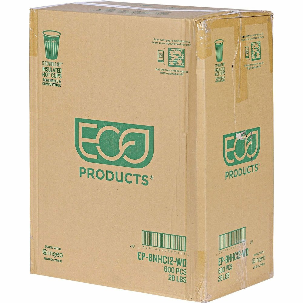 Eco-Products 12 oz World Art Insulated Hot Beverage Cups - 12 fl oz - Green - Hot Drink - No - 600 / Carton. Picture 17