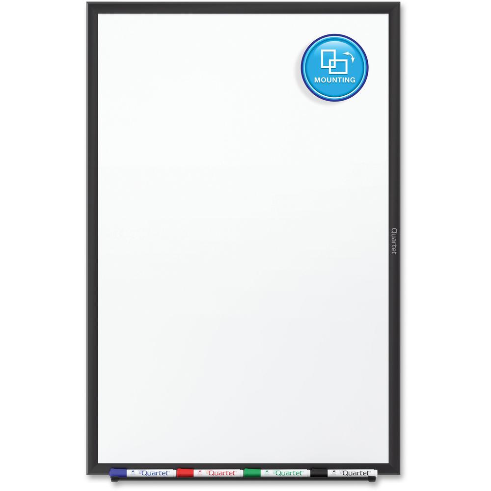 Quartet Classic Total Erase Whiteboard - 72" (6 ft) Width x 48" (4 ft) Height - White Melamine Surface - Black Aluminum Frame - Horizontal/Vertical - 1 Each - TAA Compliant. Picture 8