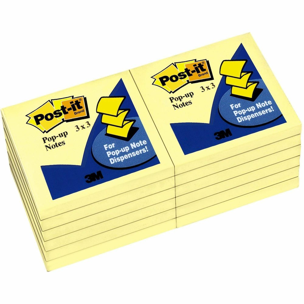 Post-it&reg; Pop-up Notes - 3" Flag/Note Width x 3" Flag/Note Length - Square - 100 Sheets per Pad - Unruled - Canary Yellow - Paper - Self-adhesive, Repositionable - 12 / Pack. Picture 8