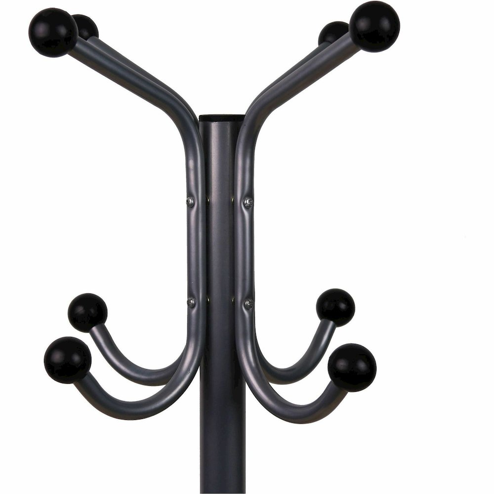 Lorell Tripod Base Coat Rack - 4 Hooks - 4 Pegs - 63.4" Height x 19" Width - for Coat, Jacket, Hat, Scarf - Metal - Silver - Powder Coated - 1 Each. Picture 8