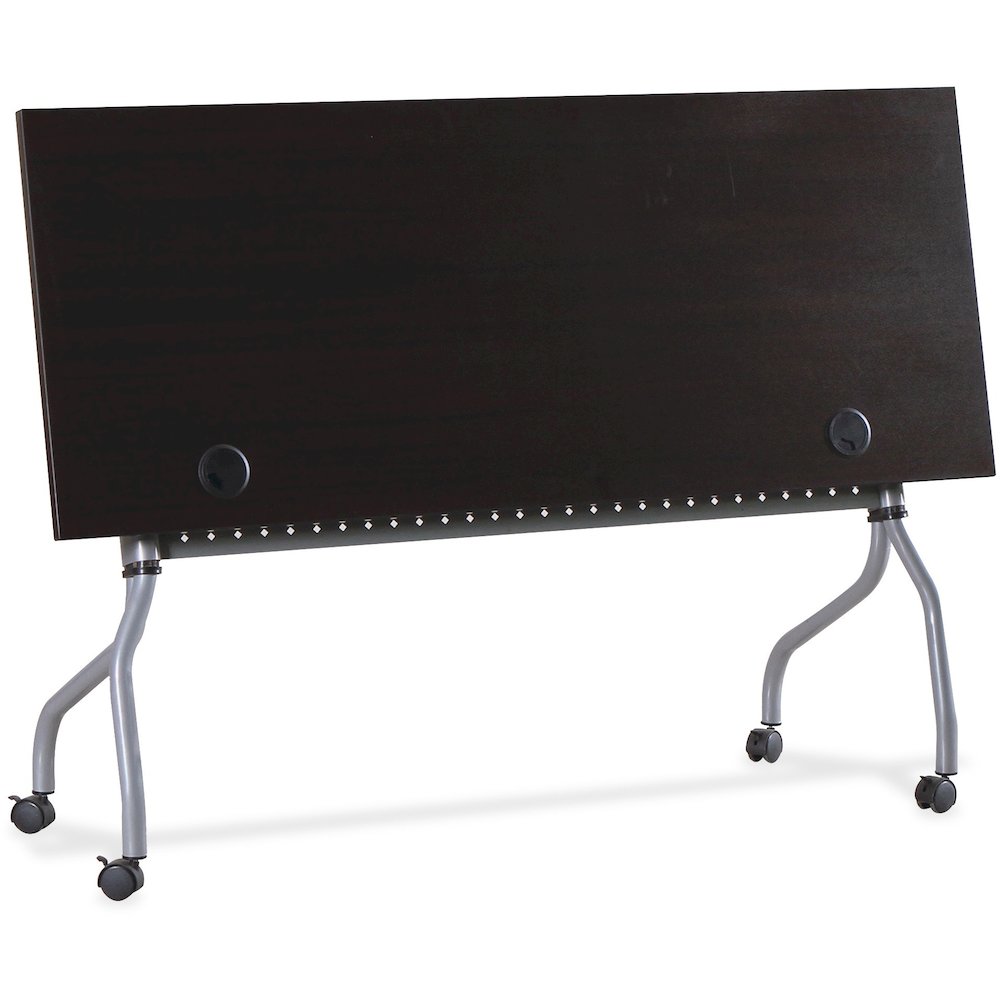 Lorell Flip Top Training Table - Rectangle Top - Four Leg Base - 4 Legs - 60" Table Top Width x 23.50" Table Top Depth - 29.50" Height x 59" Width x 23.63" Depth - Assembly Required - Espresso, Silver. Picture 10