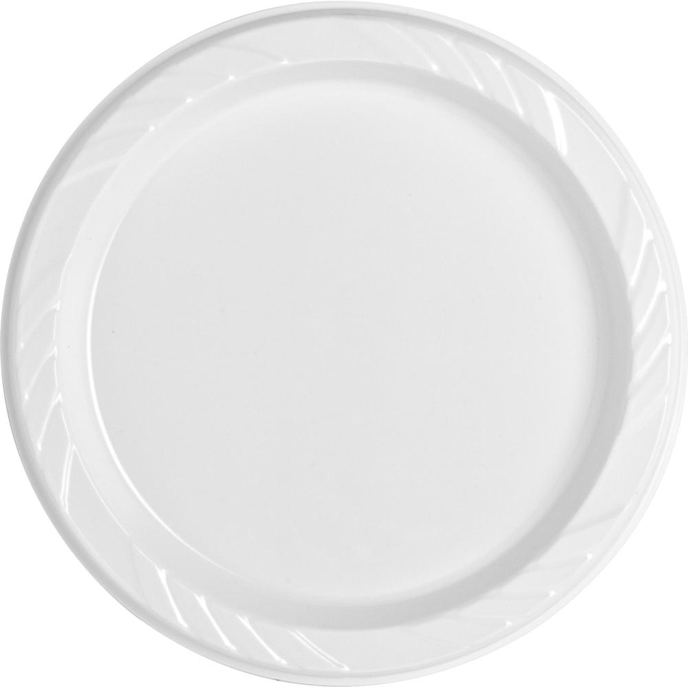 Genuine Joe 9" Reusable Plastic Plates - Serving - Disposable - 9" Diameter - White - Plastic Body - 125/Pack - 4 / Carton. Picture 8
