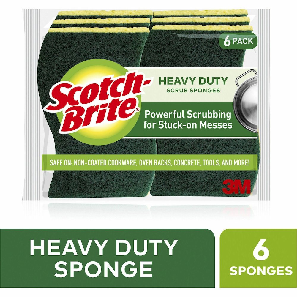 Scotch-Brite Heavy-Duty Scrub Sponges - 2.8" Height x 4.5" Width x 0.6" Depth - 6/Pack - 6 / Carton - Green, Yellow. Picture 12