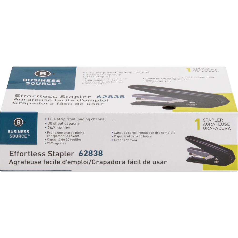 Business Source Full Strip Flat-Clinch Stapler - Staples Upto 30 Sheet of 20lb Paper - Holds Upto 210 Staple - Full Strip - Staple Size: 0.25" - Front Loading - Black - 1 Each. Picture 4