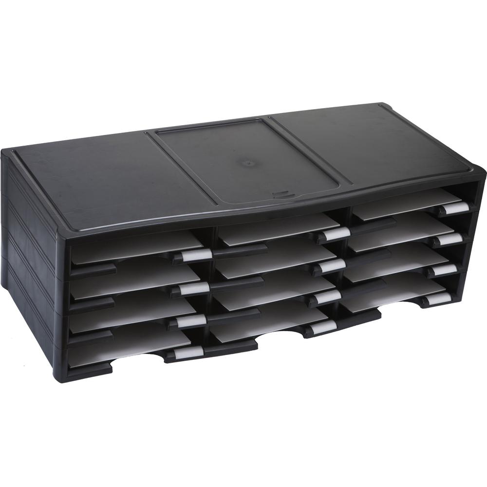 Storex 12-compartment Organizer - 6000 x Sheet - 12 Compartment(s) - 9.50" x 12" - 10.5" Height x 14.1" Width31.4" Length - 100% Recycled - Black - Polystyrene - 1 Each. Picture 3
