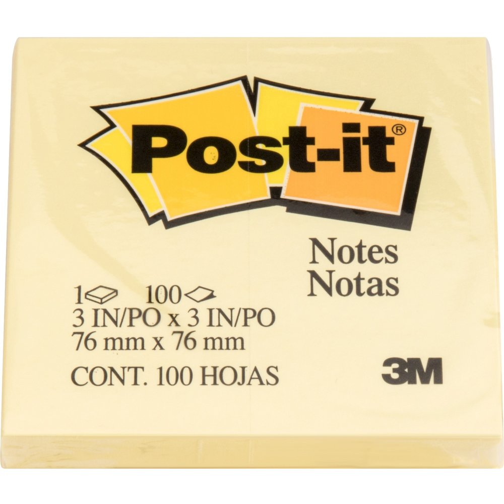 Post-it&reg; Notes Original Notepads - 3" Flag/Note Width x 3" Flag/Note Length - Square - 100 Sheets per Pad - Unruled - Canary Yellow - Paper - Self-adhesive, Repositionable - 12/Pack - 2 / Bundle. Picture 10