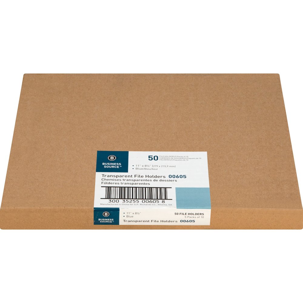Business Source Letter File Sleeve - 8 1/2" x 11" - 20 Sheets Capacity - Blue - Water Resistant, Transfer Safe, Lightweight, Transparent - 10/Pack - 5 / Box. Picture 11