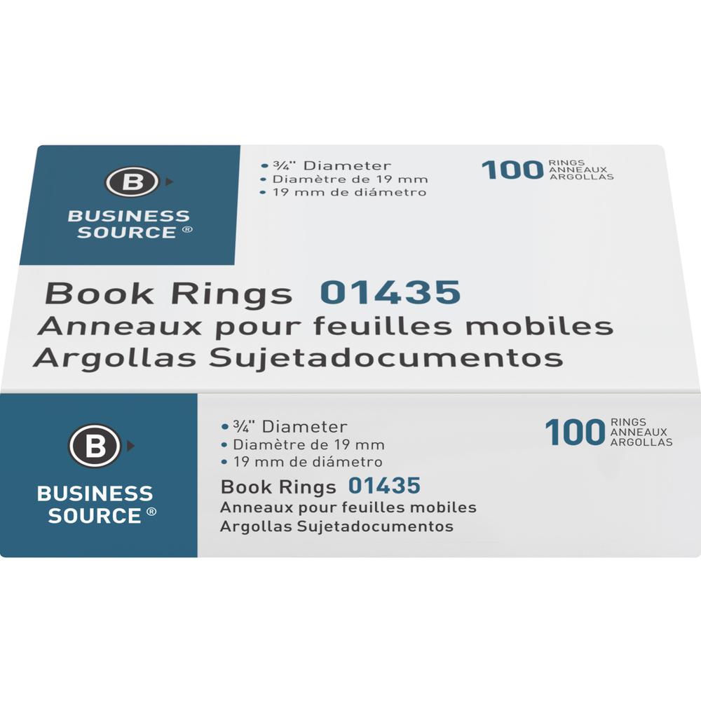 Business Source Standard Book Rings - 0.8" Diameter - Silver - 100 / Box. Picture 2