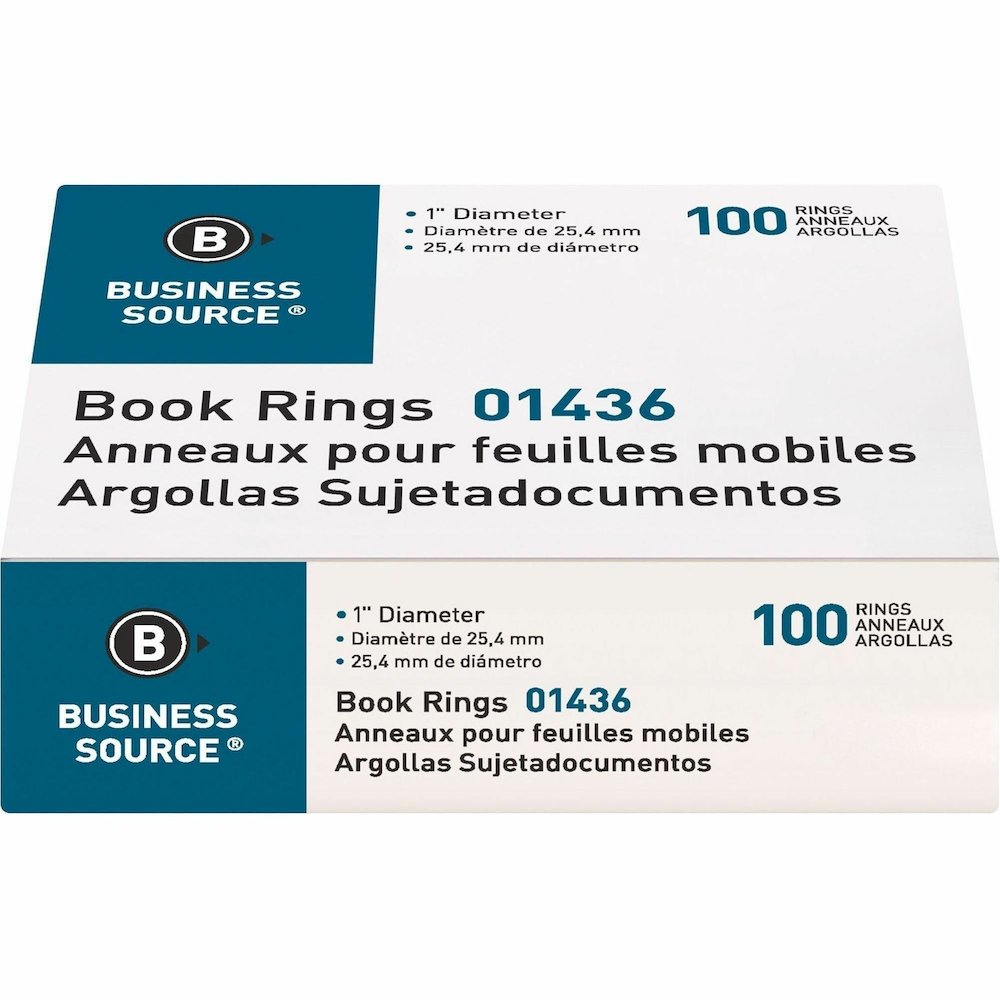 Business Source Standard Book Rings - 1" Diameter - Silver - Nickel Plated - 100/Box - 5 / Bundle. Picture 9