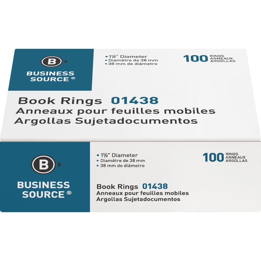 Business Source Standard Book Rings - 1.5" Diameter - Silver - Nickel Plated - 100 / Box. Picture 3