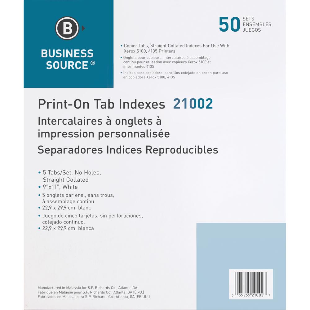 Business Source Straight Collated Print-on Tab Divider - Print-on Tab(s) - 5 Tab(s)/Set - 9" Divider Width x 11" Divider Length - Letter - White Divider - White Tab(s) - No - Unpunched - 1 Box. Picture 3