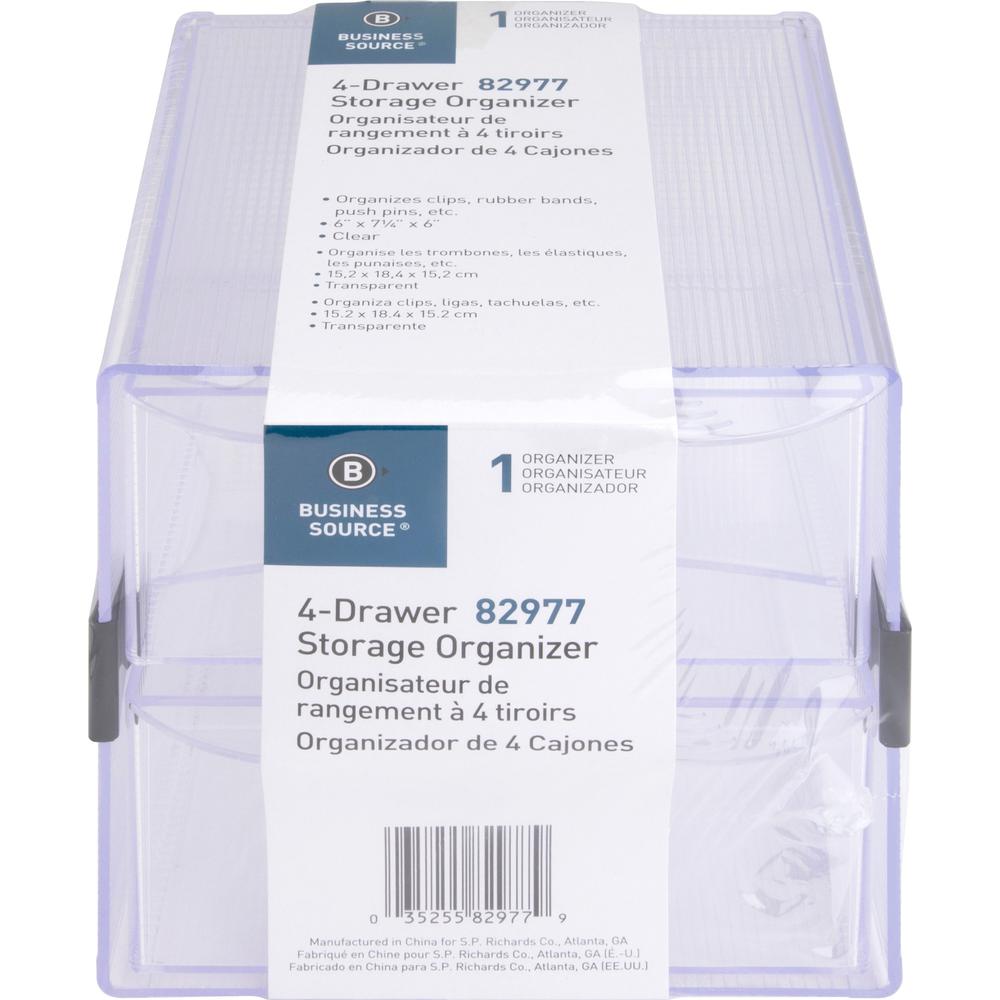 Business Source 4-drawer Storage Organizer - 4 Drawer(s) - 6" Height x 7.25" Width x 6" Depth - Desktop - Clear - 1 Each. Picture 4