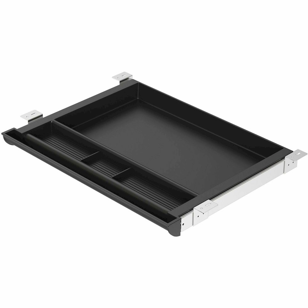 Lorell Laminate Desk 4-compartment Drawer - x 20.5" Width x 16" Depth - Material: Acrylonitrile Butadiene Styrene (ABS) - Finish: Black - 1 Each. Picture 17